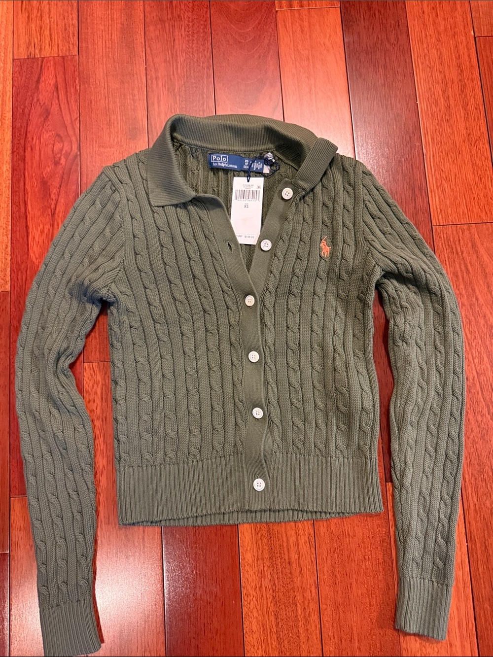 Polo by Ralph Lauren Olive Cable-Knit Button Cardigan